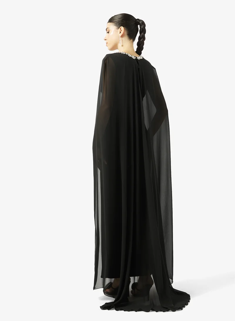 Akadia Fashion CRYSTAL NECK FLUTE SLEEVE CREPE